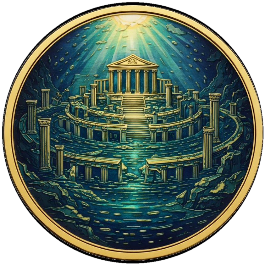 Atlantis coin front &mdash; illustrated sunken city